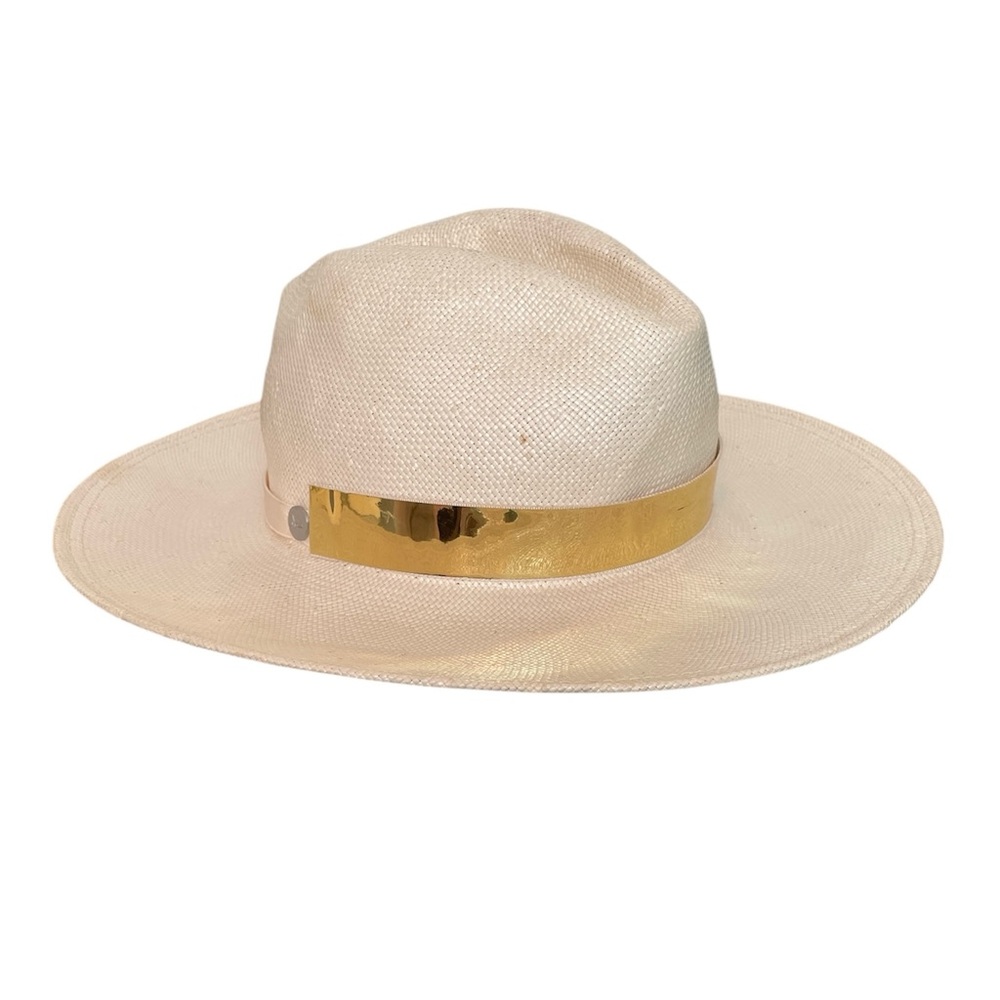 TRACY WATTS Wide Brim Cowgirl Metallic Gold Straw Sun Hat \\ S
